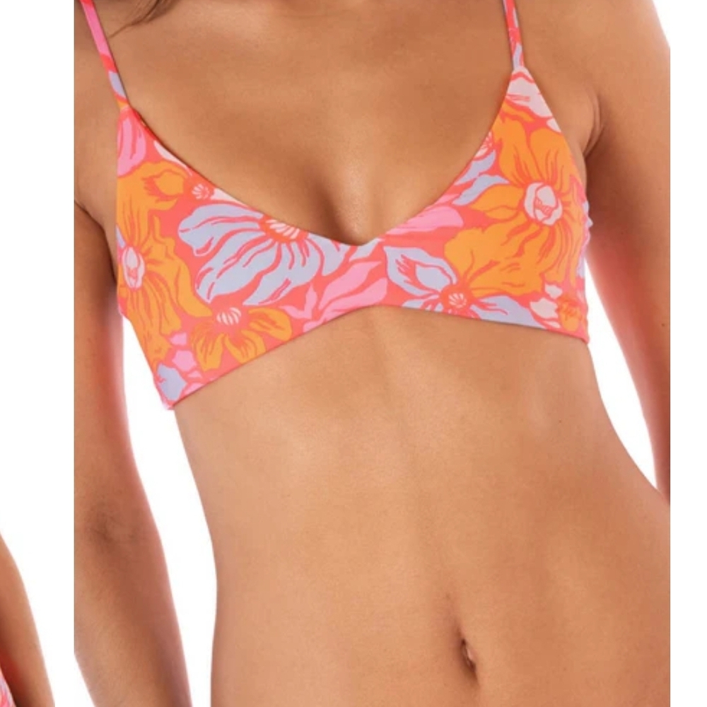 Maaji Floral Bikini Top in Pink and Orange